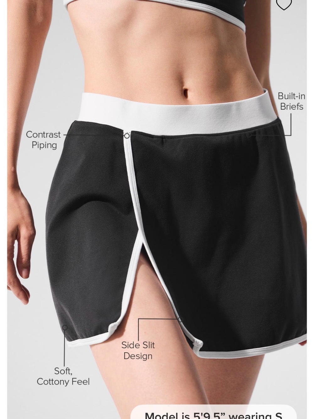 ALO Yoga Black Mini Skort with White Waistband and Trim